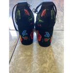 Steve Madden Black Floral Embroidered Ankle Strap Block Heel Sandals 9.5M Photo 2