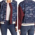 We The Free Free People Varsity Dreams Navy Quilted Ikat Print Bomber Jacket Size Large Photo 2