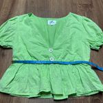 Line and Dot  Willow Lace Eyelet V Neck Crop Peplum Top Green Revolve Size Small Photo 8