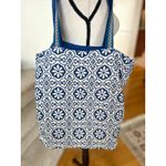 Stephanie Nicole Blue White Mosaic Beaded Floral Indian Tote Bag Photo 2