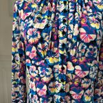 Paco Rabanne Floral Pansy Button Up Mock Neck Peplum Blouse $800 40 8 Blue Photo 5