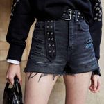 The Kooples The Koople Women Ripped Black Denim Shorts Size 30 High Waist With Belt Photo 1