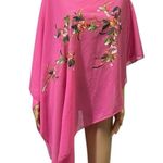 Pink Floral Semi Sheer Asymmetrical Poncho One Size Lightweight Daywear Coverup Size L Photo 0