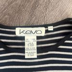 Black and Gray Striped Tee Silk Blend Casual Short Sleeve Top Photo 2