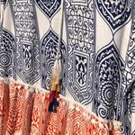 Blue/Orange Print Maxi Swim Coverup with tassels and pompoms Large Blue Photo 3