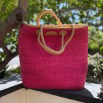 Pink Woven Tote Bag Photo 1