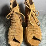 Jeffrey Campbell Mary Roks Perforated Suede Wedge Peep Toe Booties Tan Sz 9 Photo 2