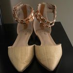 mix no. 6  Women's Beige Woven Flats with Gold Studded Straps Photo 1