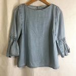 J Jill Denim Tencel Blouse Flare 3/4 Bell Sleeve Size XSP Blue Photo 8