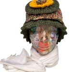 Madison 88 Crochet Flower Hat Madison Multicolor Knit Hat with Vintage Scarf Set Green Photo 7