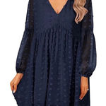 Boutique  Navy Clip Dot Mini Dress Size Small Babydoll Empire Waist Long Sleeve Photo 0