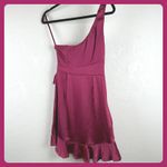 Selfie Leslie One Shoulder Ruched Wrap Ruffle Mini Dress Magenta XS Photo 4