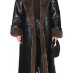 We Wore What  Bonded Faux Fur Trench Coat in Camel & Black Photo 0