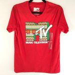 MTV Womens T Shirt Christmas Holiday Music Television Short Sleeve Red XXL Size 2X Photo 0