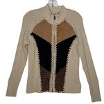 Vintage Kikit by Maurice Sasson Leather Knit sweater zipper jacket 90s Western M Tan Size M Photo 1
