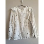 Loft  Top Small Smocked Shirt Hearts Swiss Dot Cotton White Blouse Ruffled XXL Photo 6