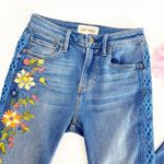 Driftwood Jackie High Rise Floral Embroidered Distressed Skinny Tulip Hem Jeans Photo 5