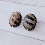 Vintage Clip On Earrings Patterned Oval Photo 1