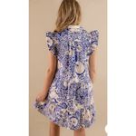 Umgee Blue Ruffle Sleeves Mini Dress Women's Large Boho Bloom Hippie Gypsy Photo 3