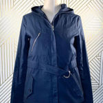 Theory  Olia Hooded Belted Jacket‎ in Navy Blue Photo 0