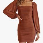 Rust Orange Ruched Bodycon Dress Photo 0