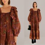 Farm Rio Western Bohemian Brown Dotted Horse Horses Ruffle Maxi Dress Size XL Photo 2