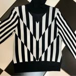 Saunders Collective Striped Sweater Black & White Referee Optical Illusion sz L Photo 6