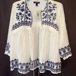 Torrid White and Navy Embellished 3/4 Sleeve Gauze Jacket, Size 0 - NWT Photo 5
