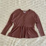 The Comfy Gilli Brown V-Neck Oversized Cozy Waffle Knit Long Sleeve Peplum Top Sz S Photo 31