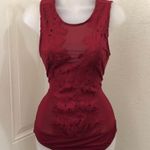 Haute Monde 2000s Romantic Burgundy Red mesh bodysuit floral embroidery appliqué-XL Measurement in pics Photo 0