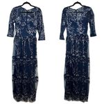 Carmen Marc Valvo Infusion Blue Embroidered Tulle Gown Sequins V-Neck Formal Photo 1
