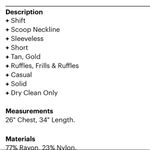 Chaiken Gold Ruffled Sheath Mini Dress Cap Sleeve Womens 6 Quiet Luxury Classic Photo 1