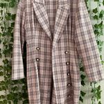 Women’s Pink Plaid Long Sleeve Collared Button Down Blazer Dress Vintage Size 8 Photo 0