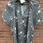 Wonderly  Gray Grey Pink Floral Peasant Blouse Shirt Top Womens Size XL New Photo 0