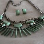 Source Unknown Funky 80's Faux Turquoise Silver Tone  Crystal Gemstones Necklace & Post Earring Photo 1