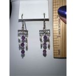 Boho Silver Tone Freshwater Pearl and Amethyst Bead Earrings Photo 3