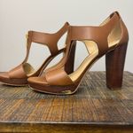 Michael Kors Berkley T-Strap Luggage Platform Dress Sandals Leather Photo 3