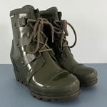 Sorel Joan Rain Wedge Gloss Green Waterproof Rubber Lace Up Boots Photo 0