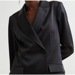 H&M sz XL Women Satin Double Breasted Black Lined Blazer Dress Career Party Chic Photo 1