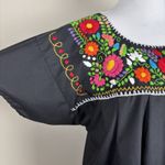 Liliana Cruz Hand Embroidered Blouse Top Womens 2X Black Floral Mexican Short Sl Photo 2