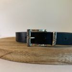 Geoffrey Beene 90s Black Genuine Leather Silver Floral Embellished Buckle Belt Size Small Photo 1