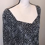 SheIn black with white polka dots smocked peplum blouse Photo 3