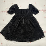 Black square neck puff sleeve baby doll organza dress size XL Photo 0