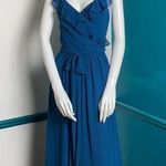 Joanna August  Ceremony chiffon formal teal wrap dress. NWT Photo 0