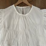Brogger Round Neck Puff Sleeve Tiered Oversized Taffeta Blouse in White Large Photo 2