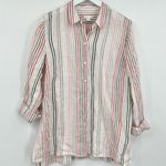 J.Jill  Love Linen Essential Button Down Shirt Stripes Granite Multi Size Medium Photo 0