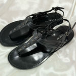 Coach  Caleigh Sandals T Strap Studded Thong Patent Leather Size 6 Black Summer Photo 0