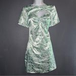 Cider  Satin Vintage Style Mini Green & White Short Sleeve Dress Womens Medium Photo 4