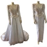 Vintage wedding sequenced dress with detachable skirt & train Ivory gold medium White Photo 1
