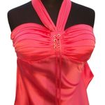Cache  Coral Silk Ruched Lace Up Halter Top New Built In Bra Stretch NWT $98 Photo 1